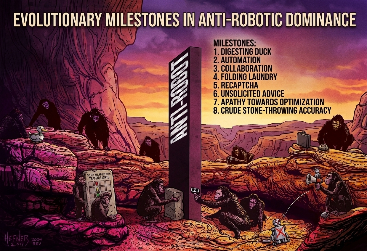 Evolutionary Milestones in Anti-Robotic Dominance